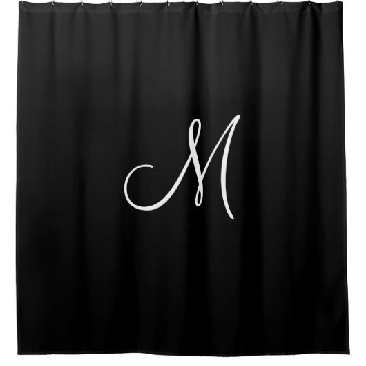 Monogram Script Initiaal Zwart Wit Minimaal Eenvou Douchegordijn (Voorkant)