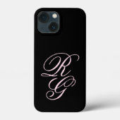 Monogram Script Initialen Roze en zwart beeld Case-Mate iPhone Case (Achterkant)