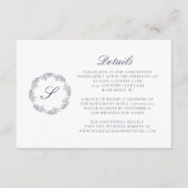 Monogram Script Krans Indigo Blue Wedding Details Informatiekaartje (Voorkant)