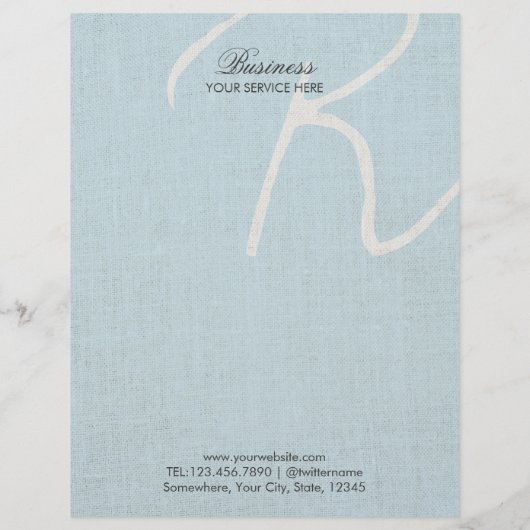 Monogram Script Lichtblauwe Nep Linnen Brochures (Achterkant)