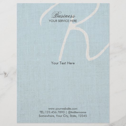 Monogram Script Light Blue Faux Linen Brochures (Voorkant)