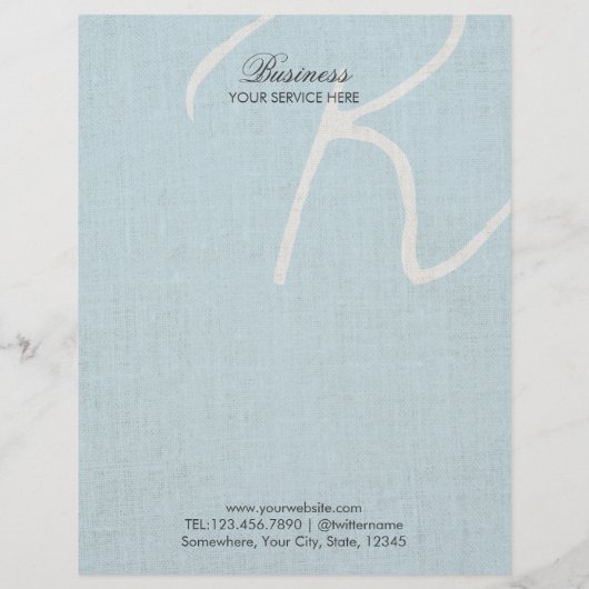 Monogram Script Light Blue Faux Linen Brochures (Achterkant)