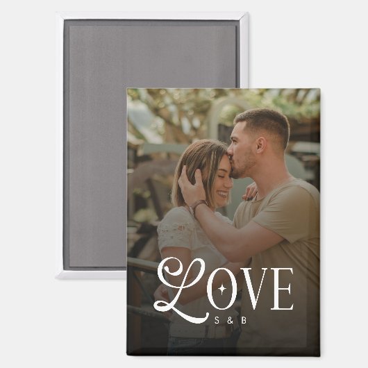 Monogram Script Love Custom Engaged Couples Photo Magneet (Voorkant / Achterkant)
