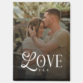 Monogram Script Love Custom Engaged Couples Photo Magneet