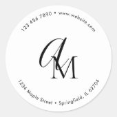 Monogram Script Marketing White Ronde Sticker (Voorkant)