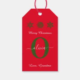 Monogram Script Merry Kerstroen Groen Wit Cadeaulabel