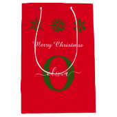 Monogram Script Merry Kerstroen Groen Wit Medium Cadeauzakje (Voorkant)