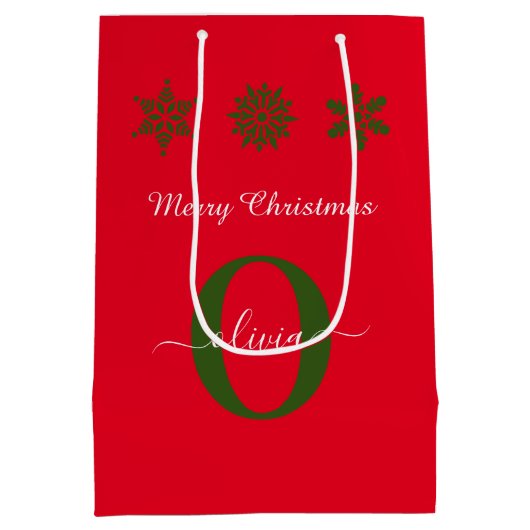 Monogram Script Merry Kerstroen Groen Wit Medium Cadeauzakje (Achterkant)