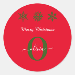 Monogram Script Merry Kerstroen Groen Wit Ronde Sticker