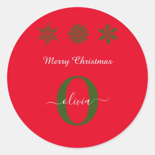 Monogram Script Merry Kerstroen Groen Wit Ronde Sticker (Voorkant)