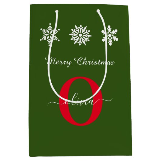 Monogram Script Merry Kerstrots Groen Medium Cadeauzakje (Voorkant)