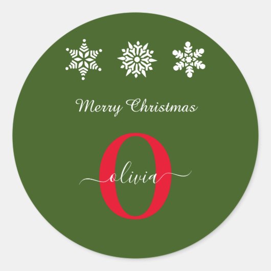 Monogram Script Merry Kerstrots Groen Ronde Sticker (Voorkant)