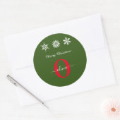 Monogram Script Merry Kerstrots Groen Ronde Sticker (Envelop)