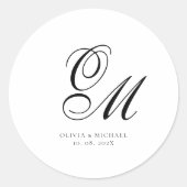 Monogram script minimalistische bruiloft ronde sticker (Voorkant)