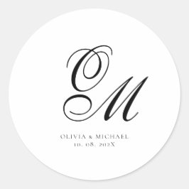 Monogram script minimalistische bruiloft ronde sticker