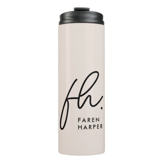 Monogram Script Modern Stijlvol Eenvoudig Blush Pi Thermosbeker (Voorkant)