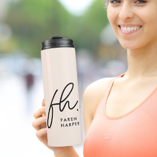 Monogram Script Modern Stijlvol Eenvoudig Blush Pi Thermosbeker