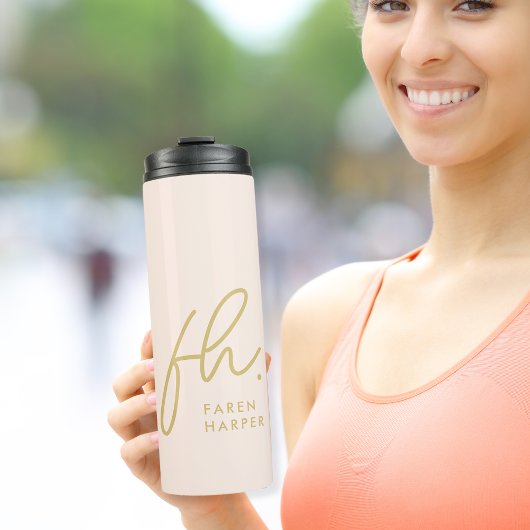 Monogram Script Modern Stijlvol Eenvoudig Blush Pi Thermosbeker
