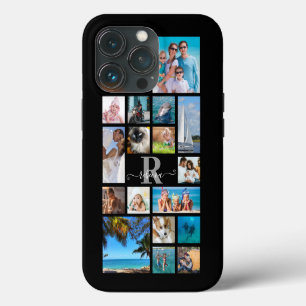 Monogram Script Naam 17 Foto Collage Aangepaste Kl iPhone 13 Pro Hoesje