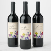 Monogram Script Naam Bloem Wijn Etiket (Flessen)