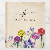 Monogram Script Naam Bloem Wijn Etiket (Enkel label)