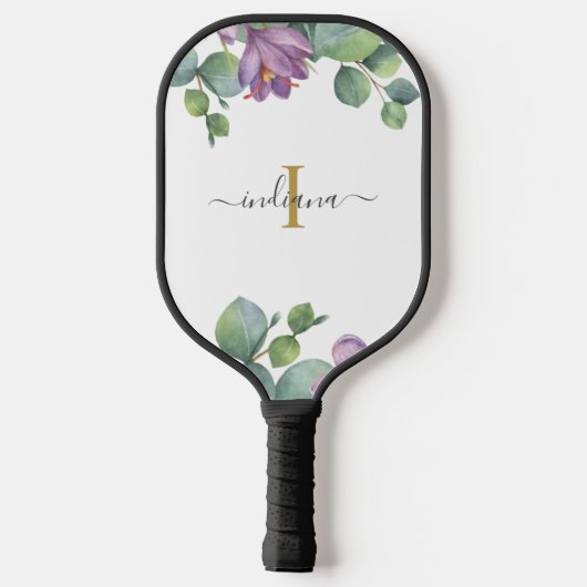 Monogram Script Naam Eucalyptus Groene Begroeiing Pickleball Paddle (Achterkant)