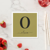 Monogram Script Naam Gepersonaliseerd Goud en Zwar Servet (Insitu)