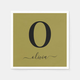 Monogram Script Naam Gepersonaliseerd Goud en Zwar Servet