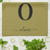 Monogram Script Naam Gepersonaliseerd Goud en Zwar Theedoek (Gevouwen)