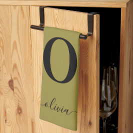 Monogram Script Naam Gepersonaliseerd Goud en Zwar Theedoek