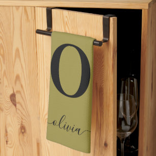 Monogram Script Naam Gepersonaliseerd Goud en Zwar Theedoek