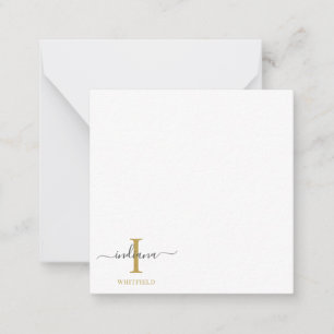 Monogram Script Naam Initiaal Goud Grijs Modern Notitiekaartje