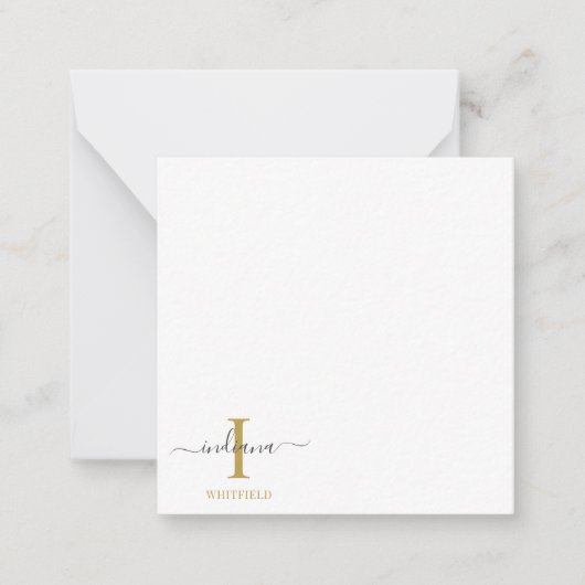 Monogram Script Naam Initiaal Goud Grijs Modern Notitiekaartje (Voorkant)