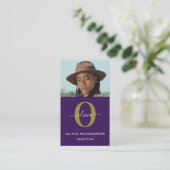 Monogram-script naam paars wit goud verticaal visitekaartje (Staand voorkant)
