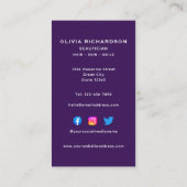 Monogram-script naam paars wit goud verticaal visitekaartje (Achterkant)