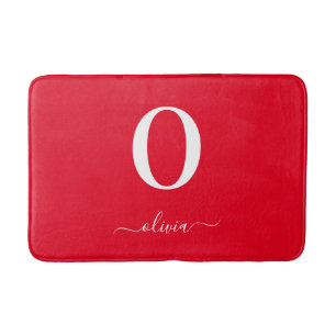 Monogram Script Naam Persoonlijk Rood en Wit Badmat