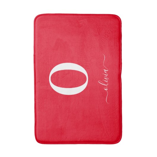 Monogram Script Naam Persoonlijk Rood en Wit Badmat (Voorkant Verticaal)