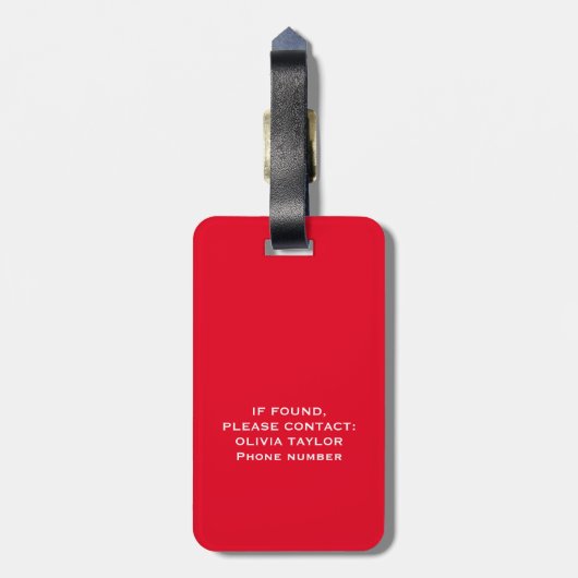 Monogram Script Naam Persoonlijk Rood en Wit Bagagelabel (Achterkant verticaal)