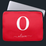 Monogram Script Naam Persoonlijk Rood en Wit Laptop Sleeve<br><div class="desc">Dit stijlvolle monogram en elegante script naamontwerp kan worden gegeven als cadeau voor een verjaardag,  huwelijksgunst,  bruidsfeest of elke gelegenheid. Het kan worden aangepast met de initialen en naam van de persoon.</div>