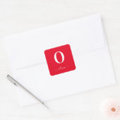 Monogram Script Naam Persoonlijk Rood en Wit Vierkante Sticker (Envelop)