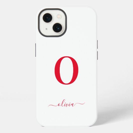 Monogram Script Naam Persoonlijk Wit En Rood iPhone Hoesje (Achterkant)