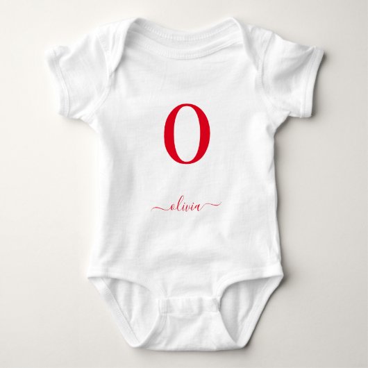 Monogram Script Naam Persoonlijk Wit En Rood Romper (Voorkant)