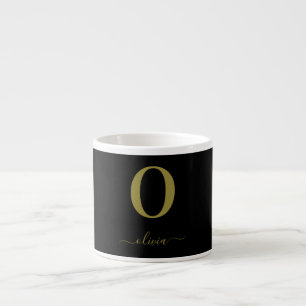 Monogram Script Naam Persoonlijk Zwart En Goud Espresso Kop