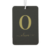 Monogram Script Naam Persoonlijk Zwart En Goud Luchtverfrisser (Achterkant)