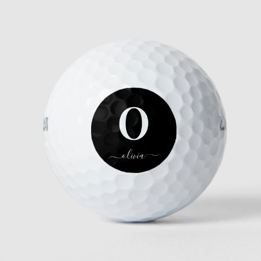 Monogram Script Naam Persoonlijk Zwart en Wit Golfballen (Voorkant)