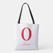 Monogram Script Naam Persoonlijke Witte En Rode Tote Bag (Achterkant)