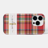 Monogram Script Naam Plaid Rood Patroon Rustiek iPhone Hoesje (Achterkant horizontaal)