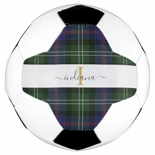 Monogram Script Naam Plaid Rustic Tartan Voetbal (Voorkant)