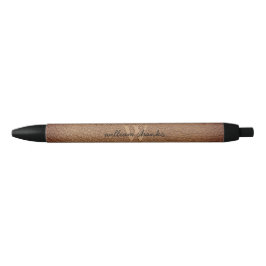 Monogram script naam Stijlvol bruin rustiek leer Zwarte Inkt Pen