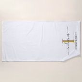 Monogram Script Naam Stijlvol Minimalistisch Goud  Strandlaken (Voorkant)